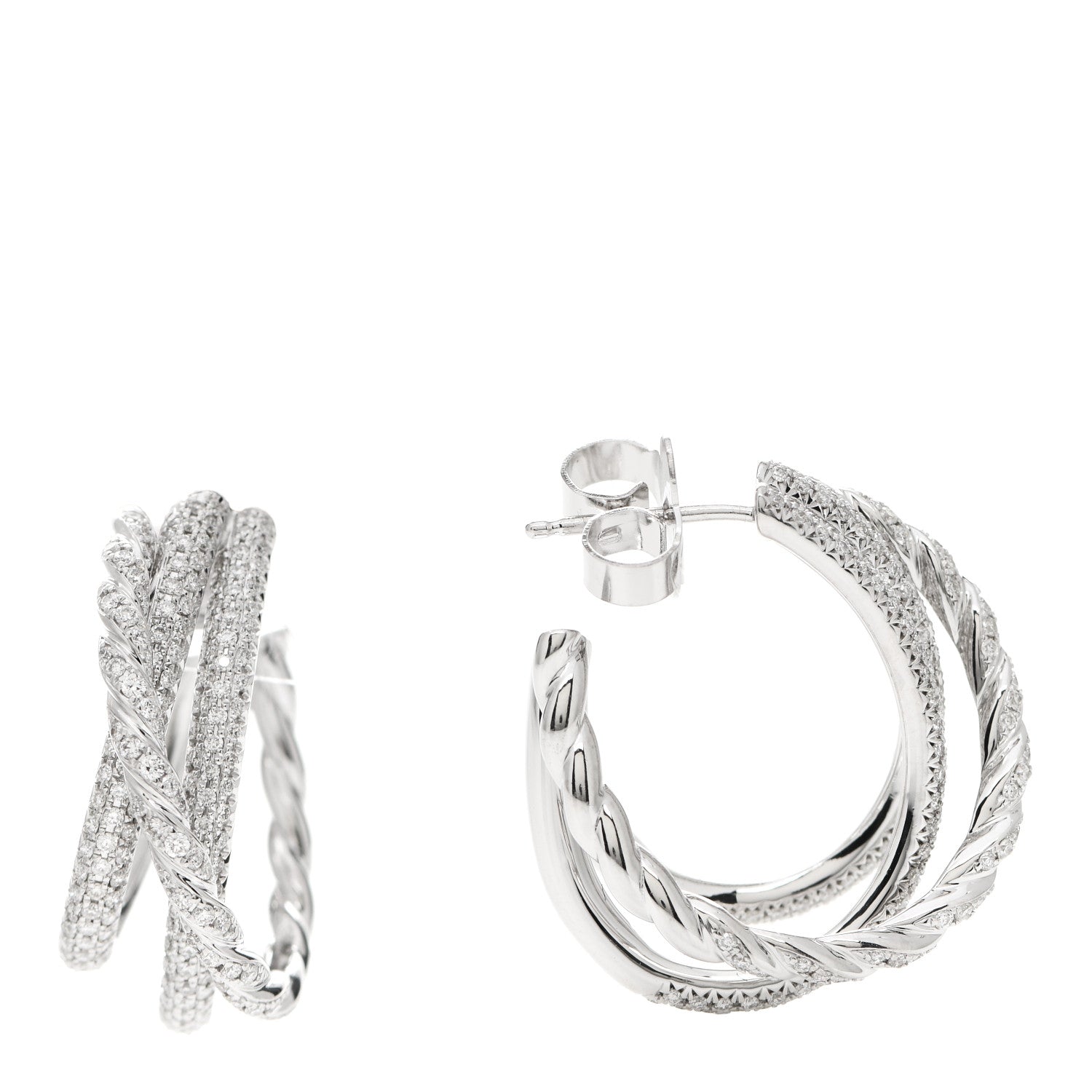 David Yurman 18K White Gold Diamond Paveflex Shrimp Earrings 1 of 4