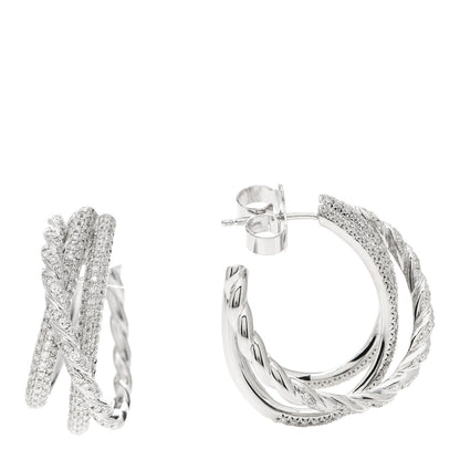 David Yurman 18K White Gold Diamond Paveflex Shrimp Earrings 1 of 4