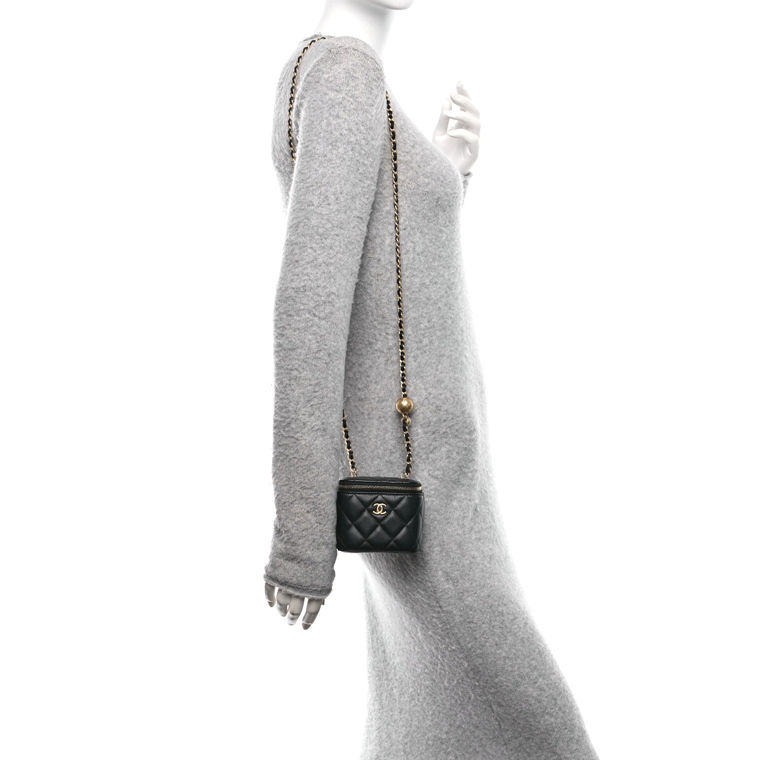 Chanel Lambskin Quilted Mini Pearl Crush Vanity Case With Chain Black 2 of 12