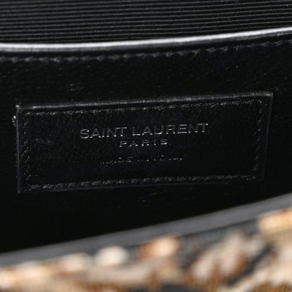 Saint Laurent Canvas Leopard Print Fringe Baby Monogram Satchel Black Multicolor 6 of 10