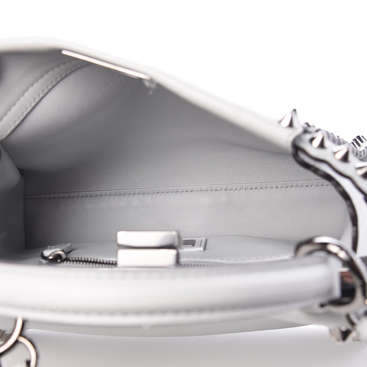 Fendi Vitello Seta Shiny Nappa Scalloped Studded Mini Peekaboo Iconic Satchel Grigio Perla 6 of 9