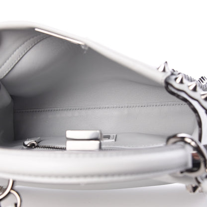 Fendi Vitello Seta Shiny Nappa Scalloped Studded Mini Peekaboo Iconic Satchel Grigio Perla 6 of 9