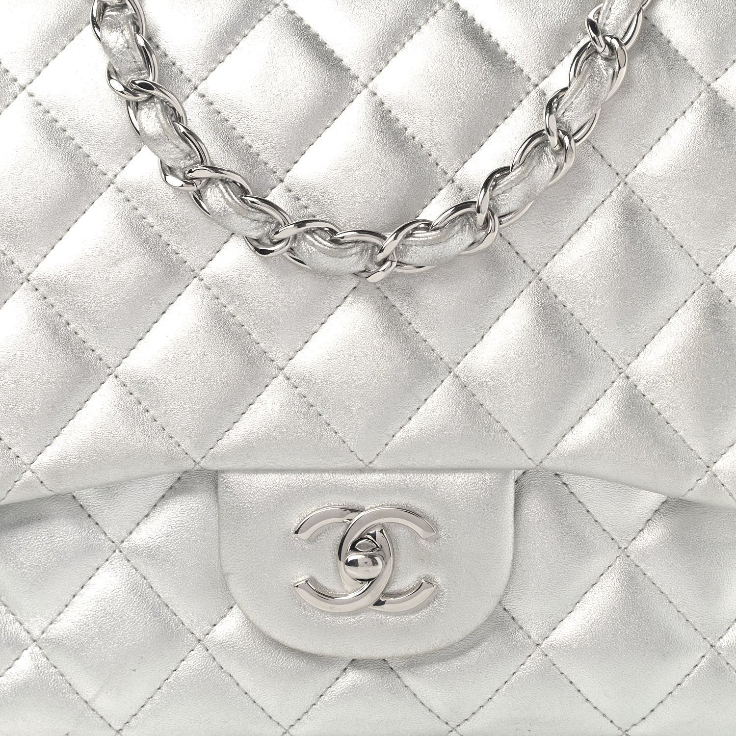 Chanel Metallic Lambskin Quilted Jumbo Single Flap Silver 7 of 17