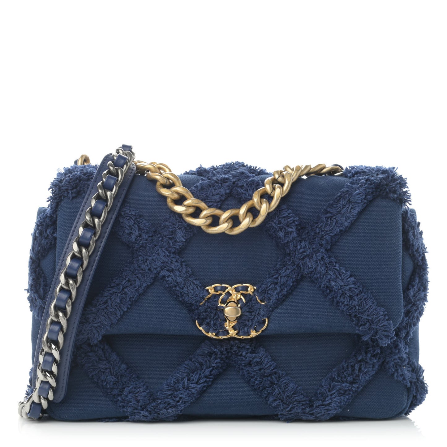 Cotton Canvas Quilted Medium Chanel 19 Flap Navy Blue