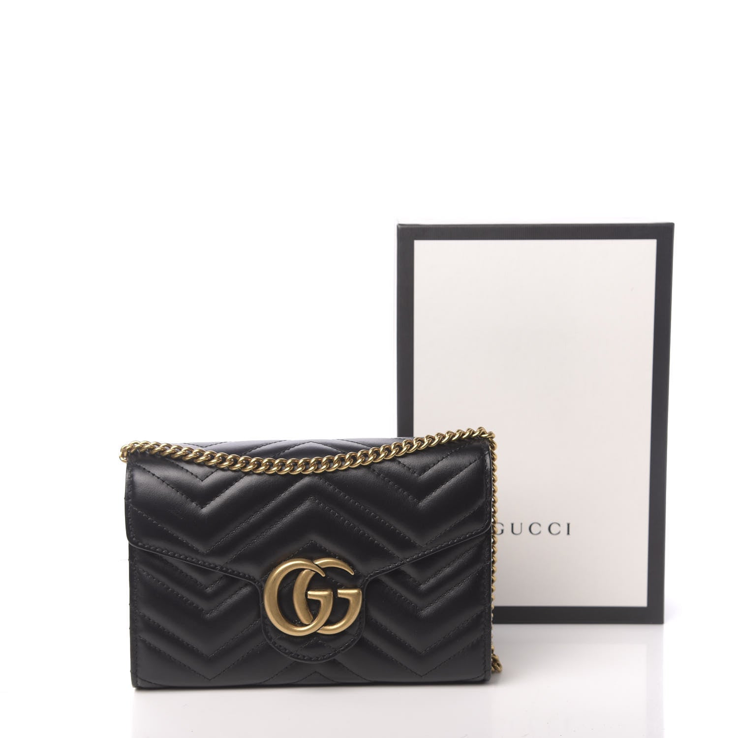 Gucci Calfskin Matelasse GG Marmont Chain Wallet Black 11 of 11