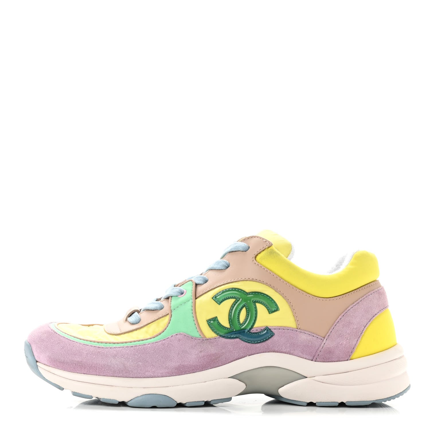 Chanel Nylon Lambskin Calfskin Suede CC Womens Sneakers 40 Pink Yellow Purple 1 of 10
