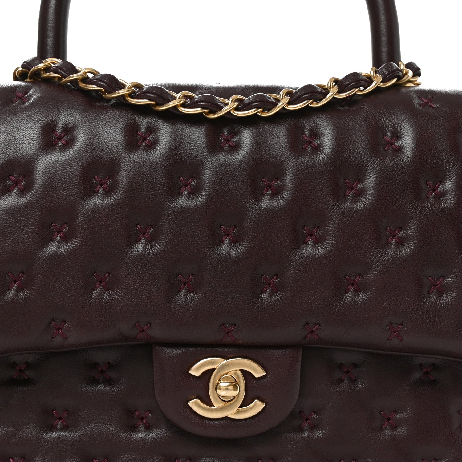Chanel Lambskin Cross Stitch Small Coco Handle Flap Burgundy 8 of 10