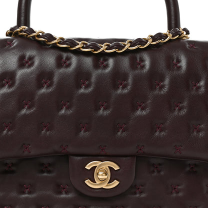 Chanel Lambskin Cross Stitch Small Coco Handle Flap Burgundy 8 of 10