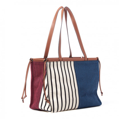 Loewe Canvas Calfskin Print Paulas Ibiza Stripes Cushion Tote Red White 2 of 9