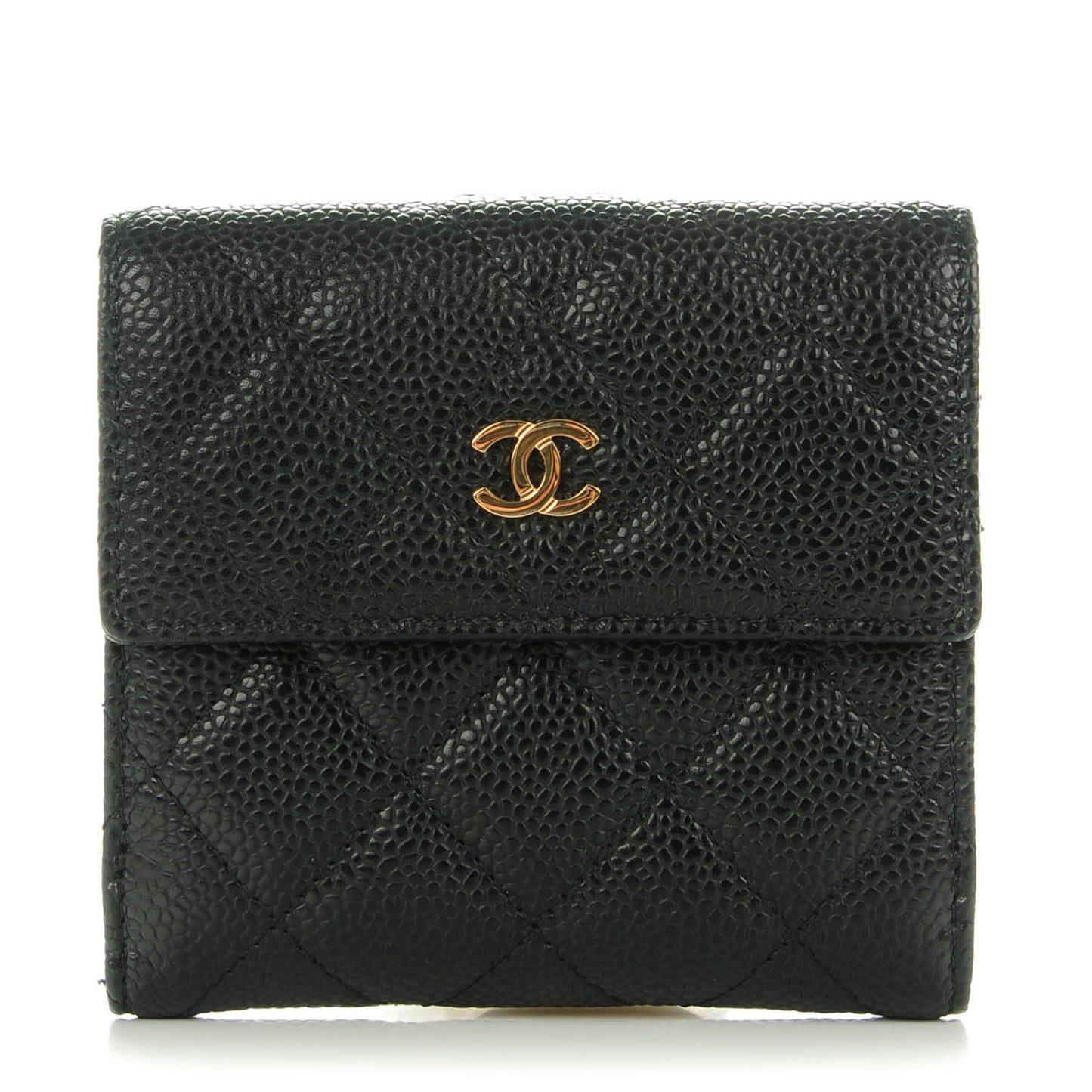 Caviar Quilted Compact French Flap Wallet