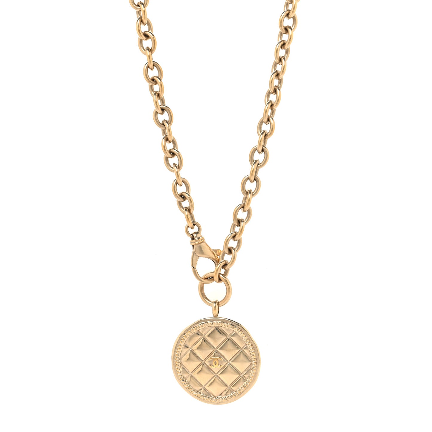 Quilted CC Pendant Chain Necklace Light Gold