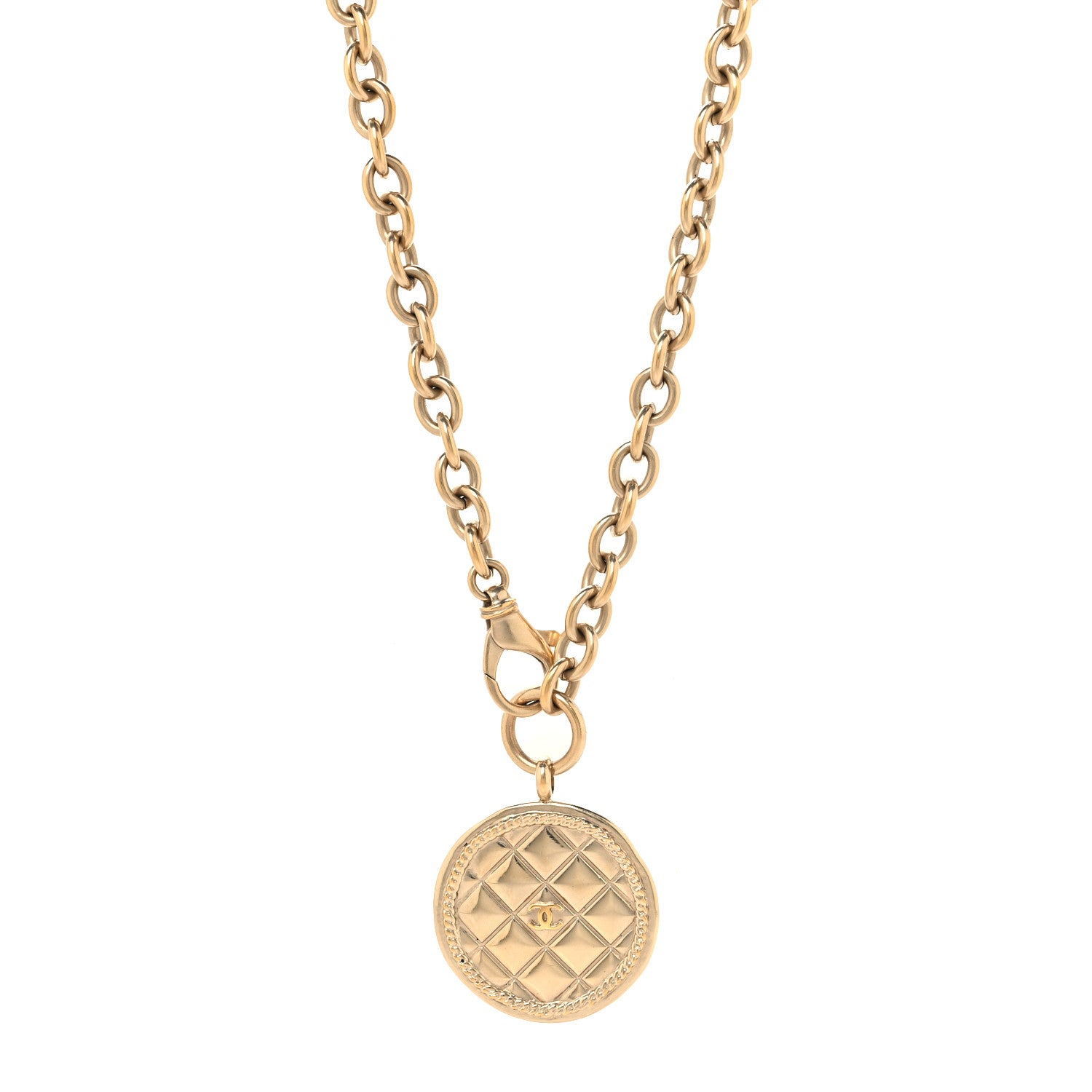 Chanel Quilted CC Pendant Chain Necklace Light Gold 2 of 5