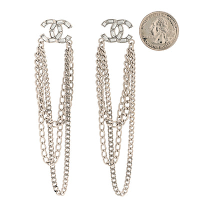 Chanel Crystal Baguette CC Chain Drop Earrings Silver 2 of 4