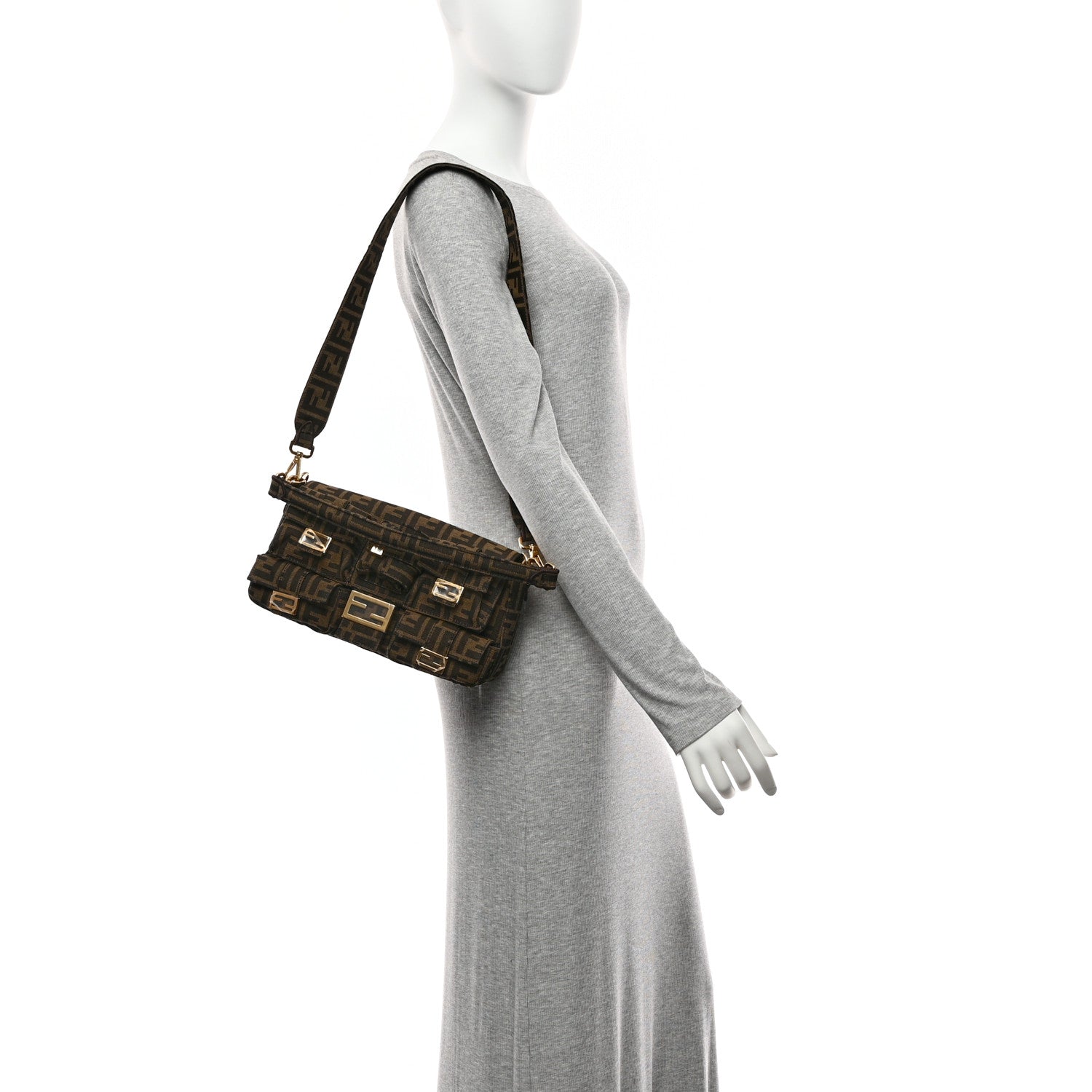 Fendi Fabric Jacquard FF 1974 Multipocket Baguette Tobacco Moro