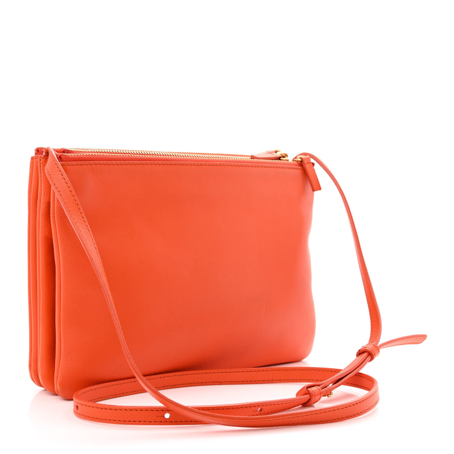 Celine Lambskin Large Trio Crossbody Bag Orange 3 of 15