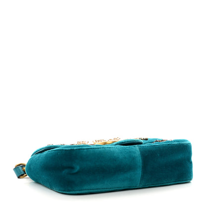 Gucci Velvet Matelasse Embroidered Mini GG Marmont Shoulder Bag Pavone Cyan 4 of 10
