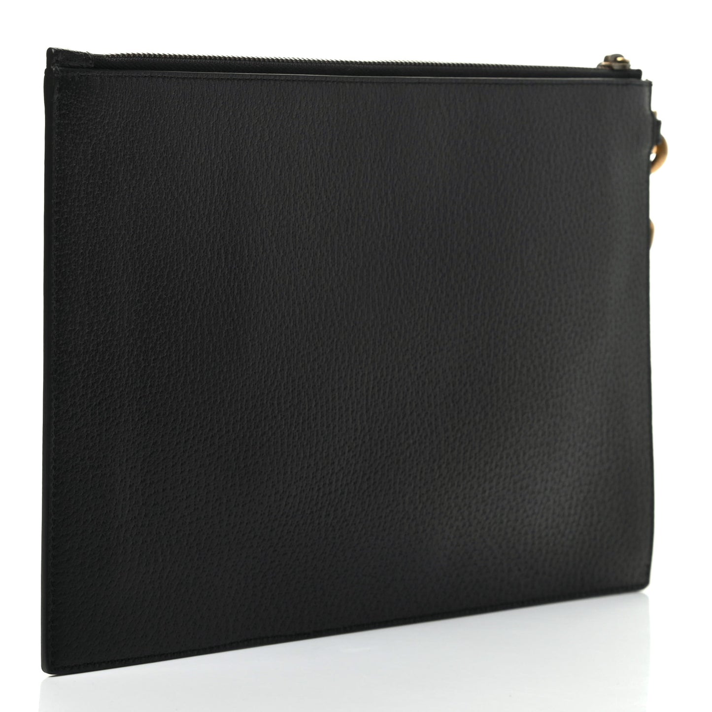 Dollar Calfskin Boar Effect Web Zip Wristlet Pouch Black