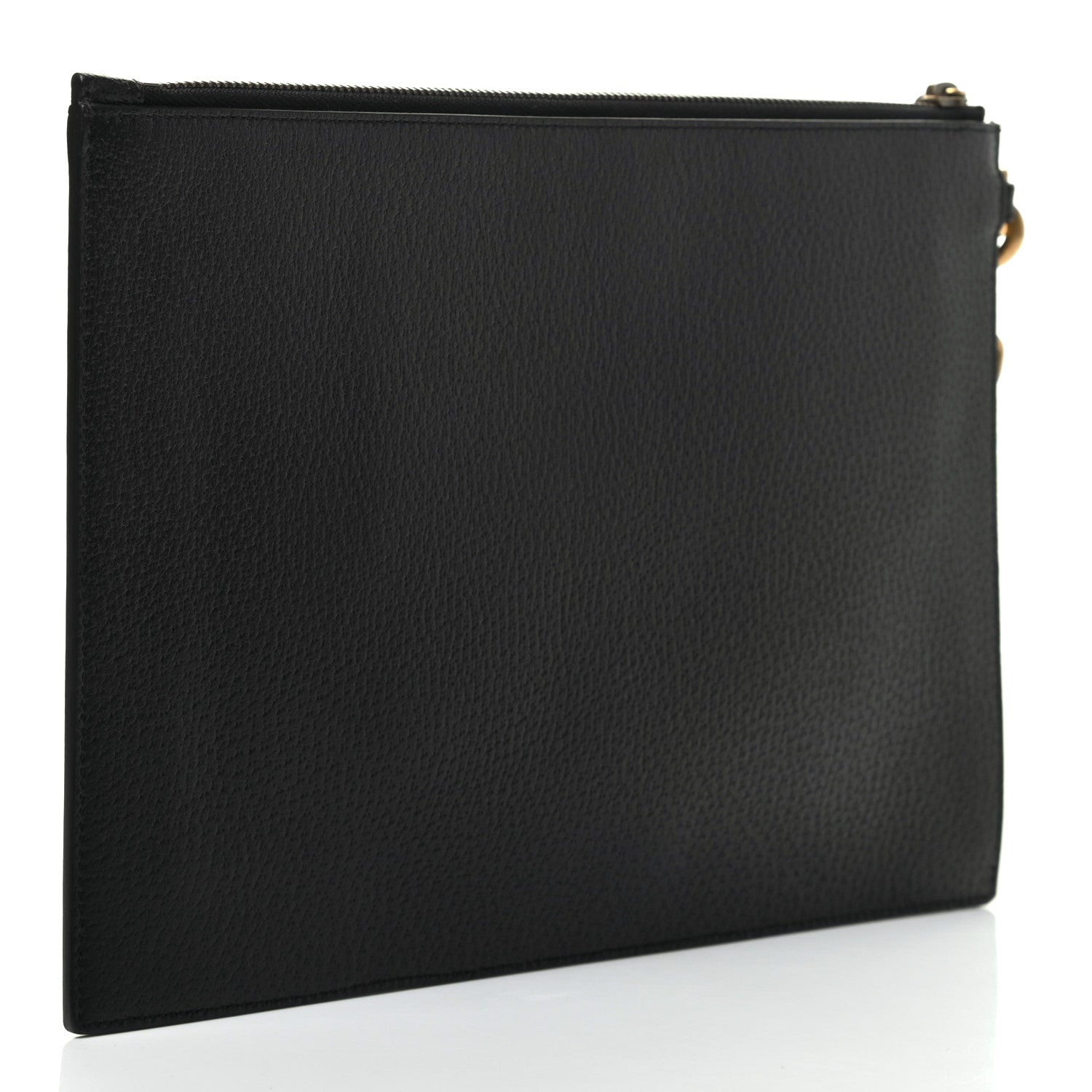 Gucci Dollar Calfskin Boar Effect Web Zip Wristlet Pouch Black 3 of 6