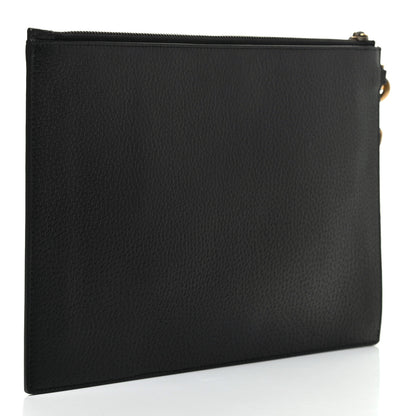 Gucci Dollar Calfskin Boar Effect Web Zip Wristlet Pouch Black 3 of 6