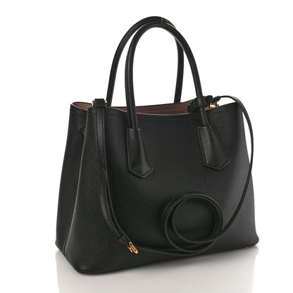 Prada Saffiano Cuir Small Double Bag Black Mughetto 3 of 8