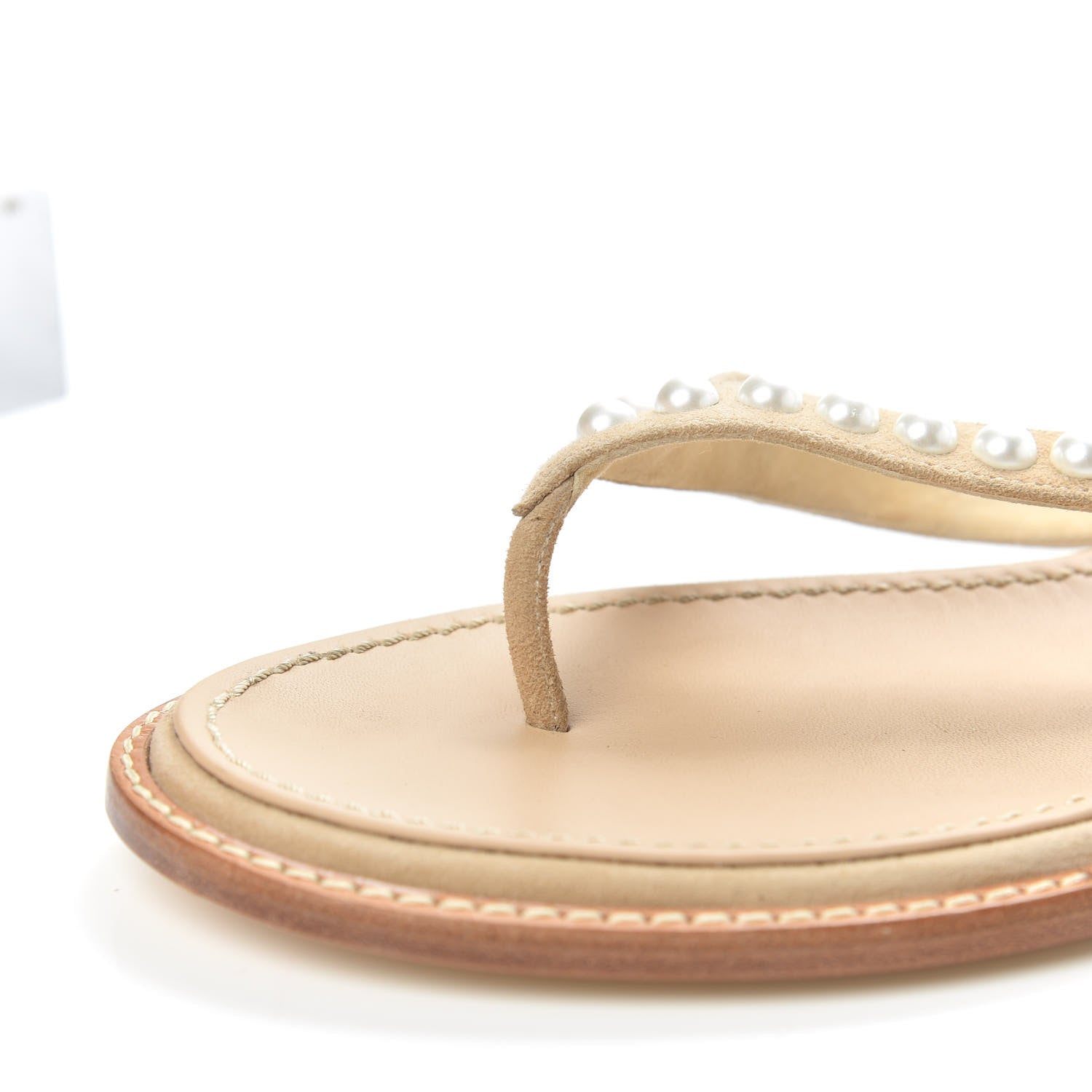 Chanel Suede Pearl Thong Sandals 39 Beige 10 of 11