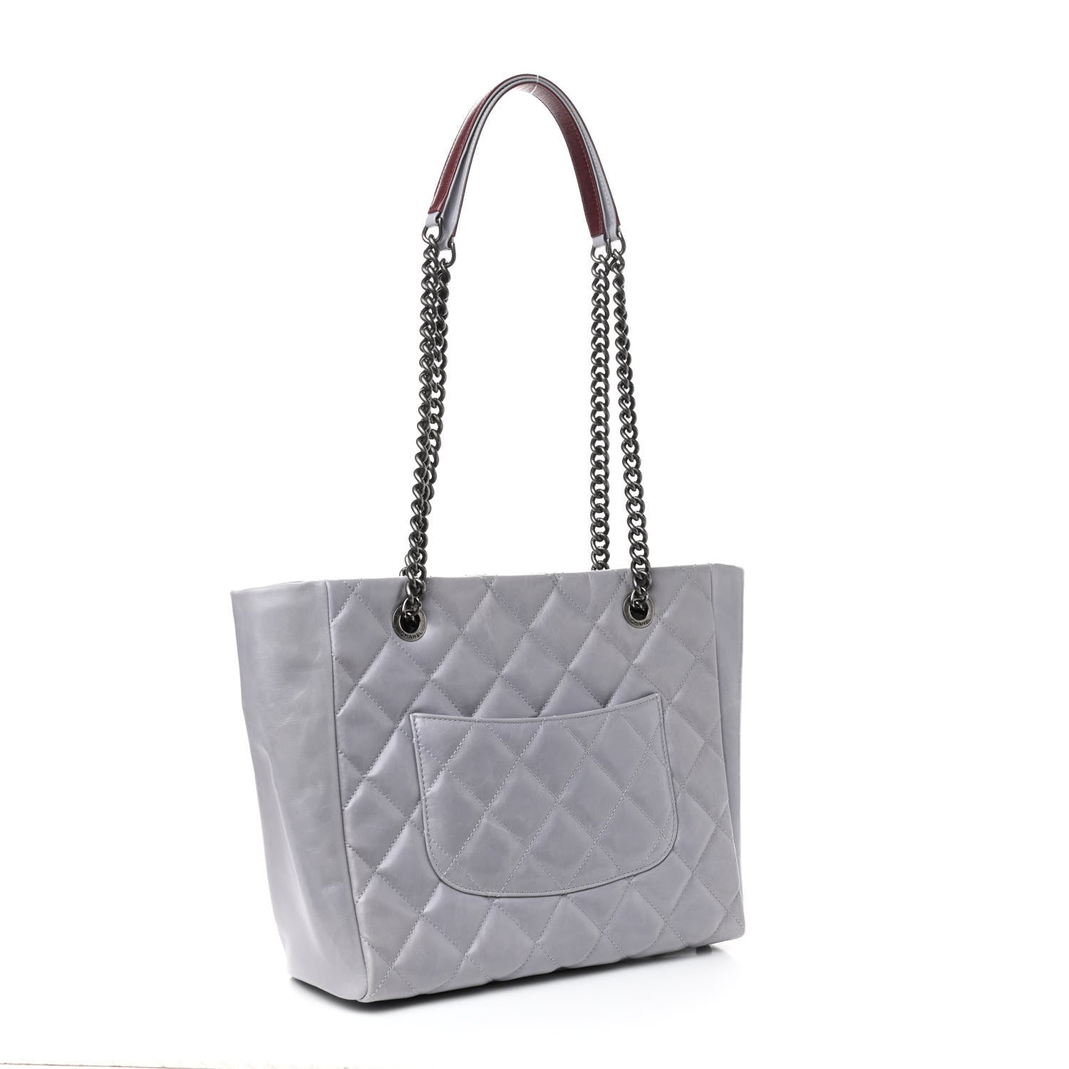 Chanel Glazed Calfskin Quilted Duo Color Small Tote Grey 2 of 4