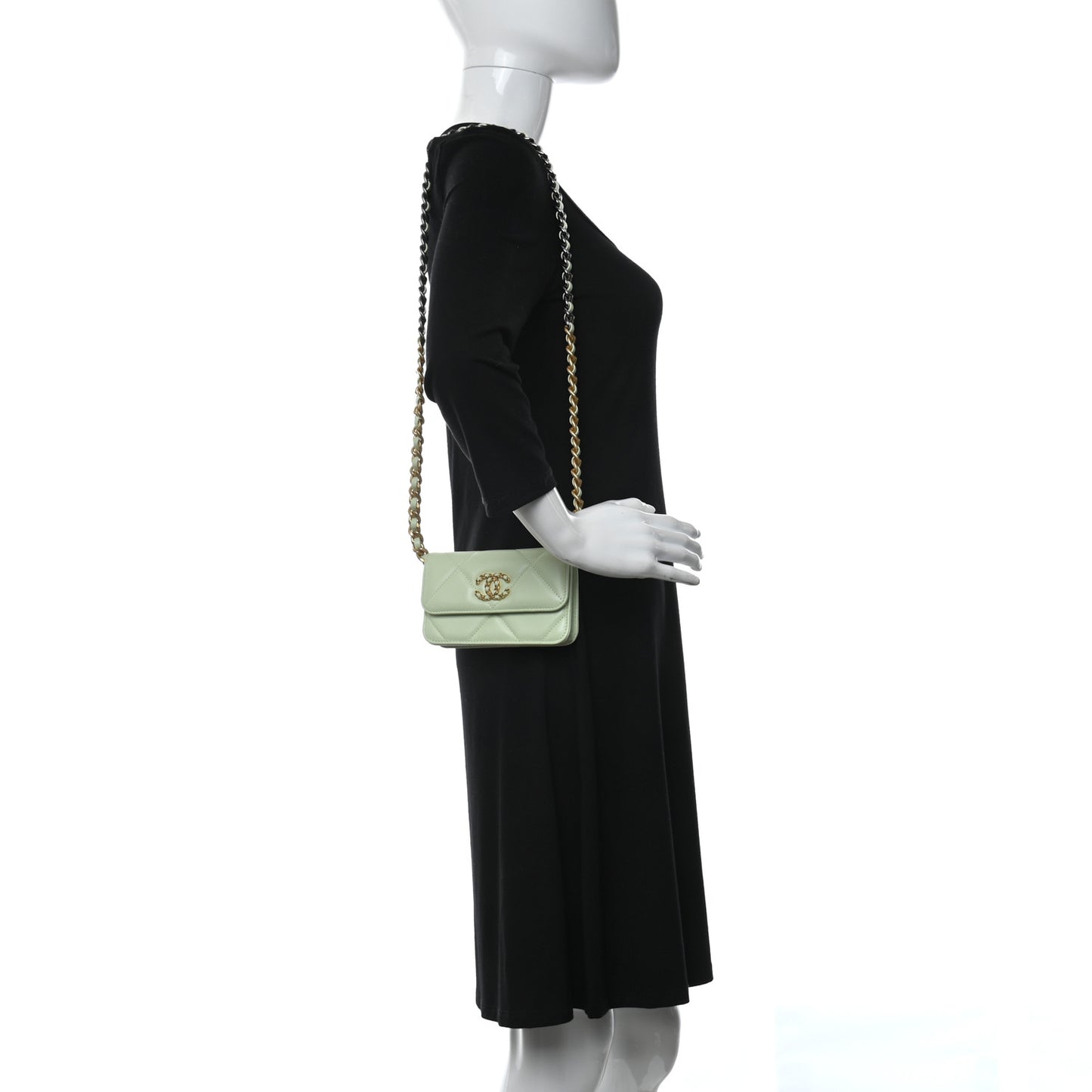 Lambskin Quilted Chanel 19 Clutch With Chain Light Green