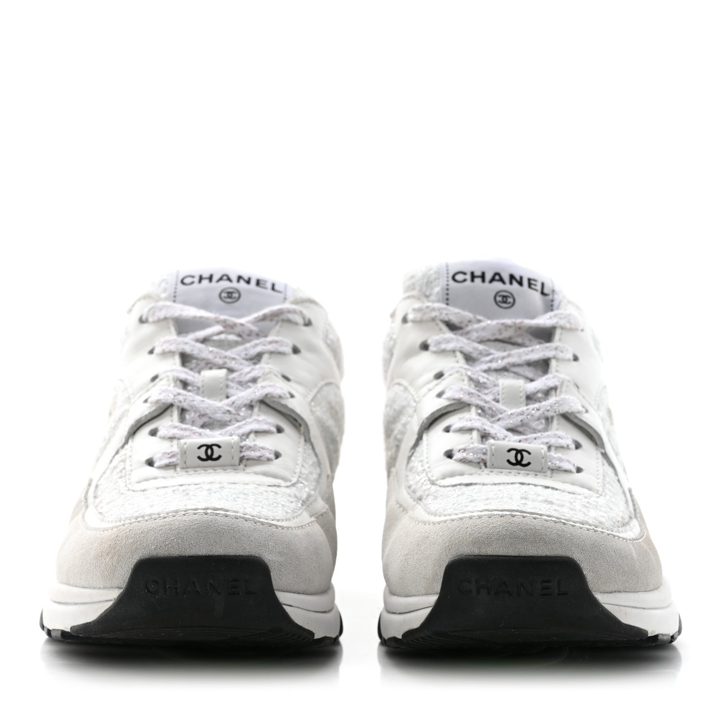 Painted Iridescent Cotton Tweed Suede Calfskin Womens CC Sneakers 37 White Silver Multicolor