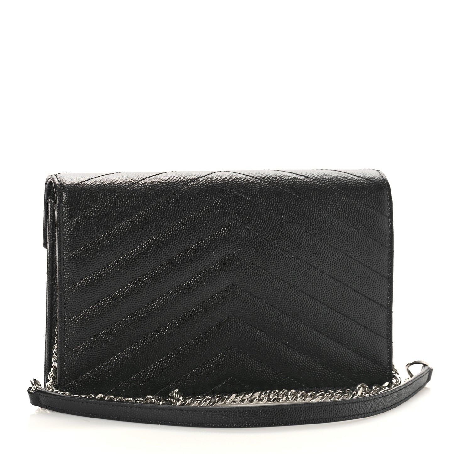 Grain De Poudre Matelasse Chevron Monogram Envelope Chain Wallet Black