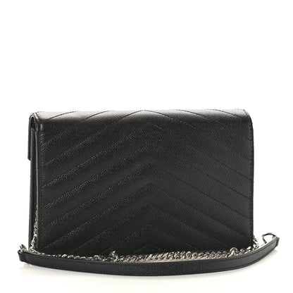 Saint Laurent Grain De Poudre Matelasse Chevron Monogram Envelope Chain Wallet Black 2 of 8