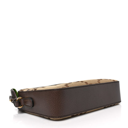 Gucci Monogram Jumbo GG Textured Dollar Calfskin Web Messenger Shoulder Bag Camel Ebony New Acero 4 of 8