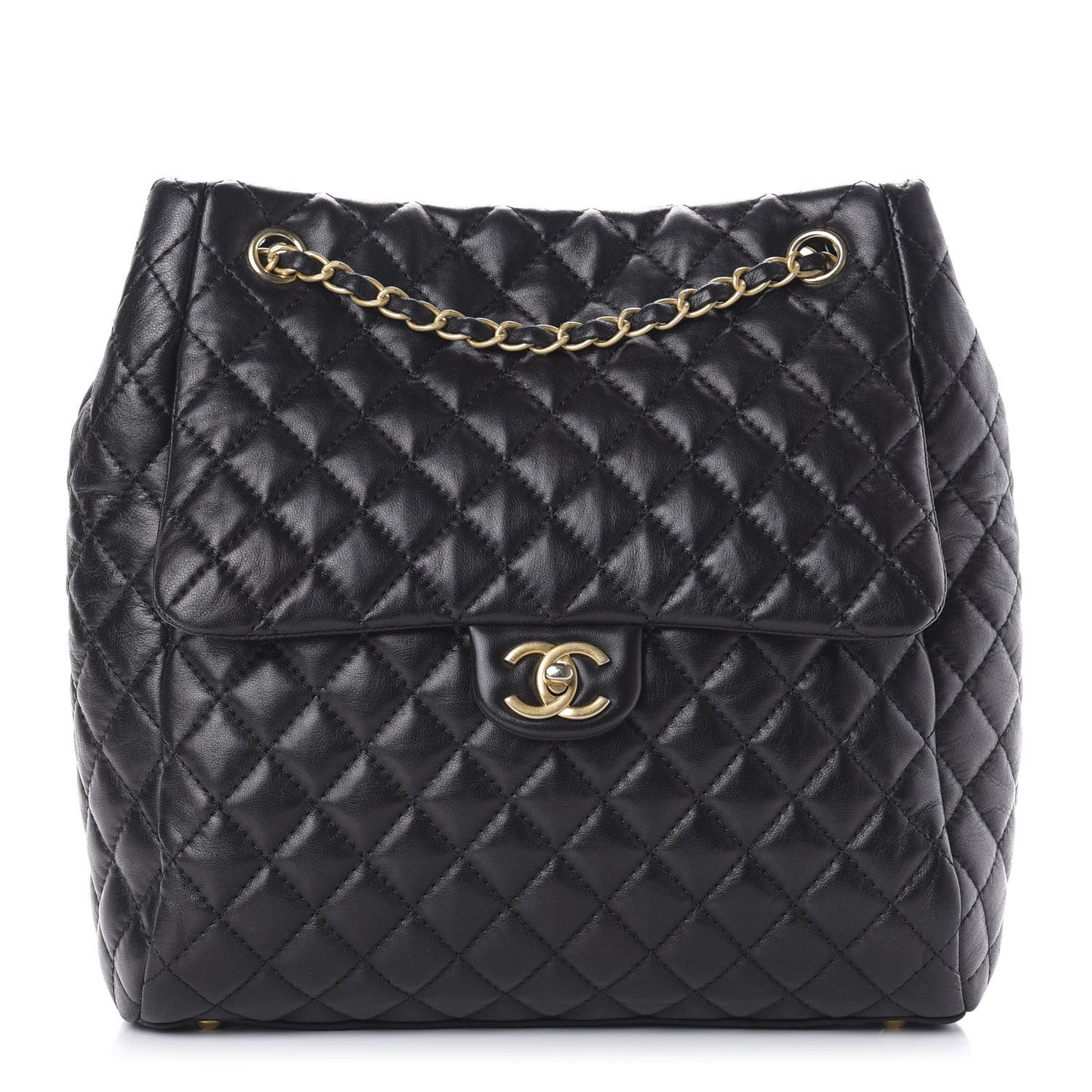 Lambskin Quilted Large Fluffy CC Shopping Tote Black