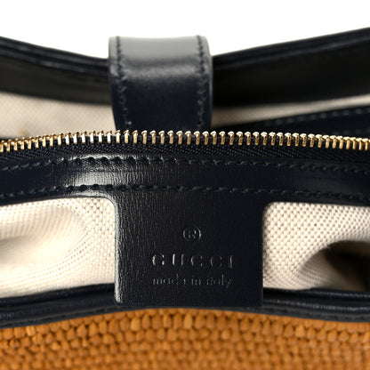Gucci Straw Lux Boarded Dyana Lux Calfskin Small Jackie 1961 Hobo Natural Blue 6 of 11
