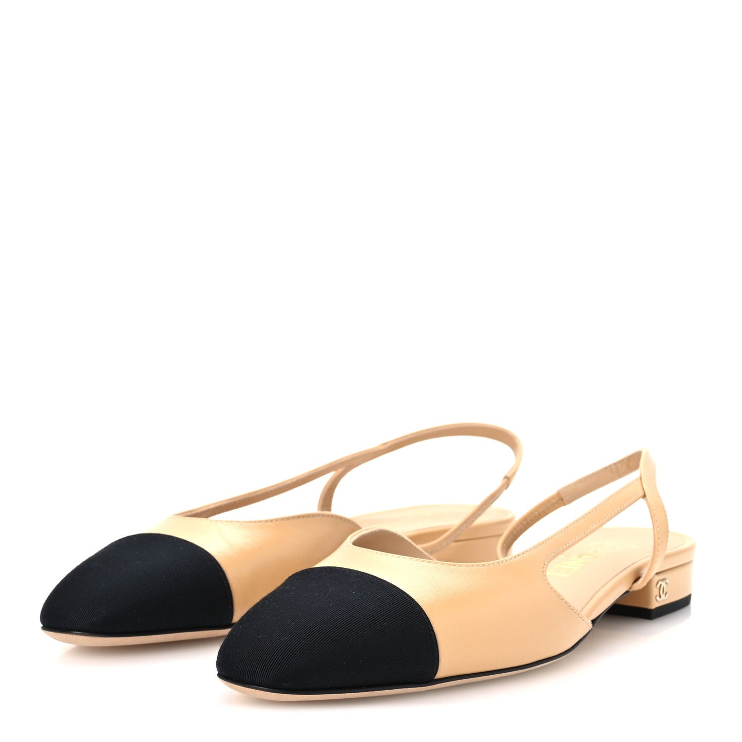 Goatskin Grosgrain Cap Toe CC Slingback Sandals 37 Beige Black