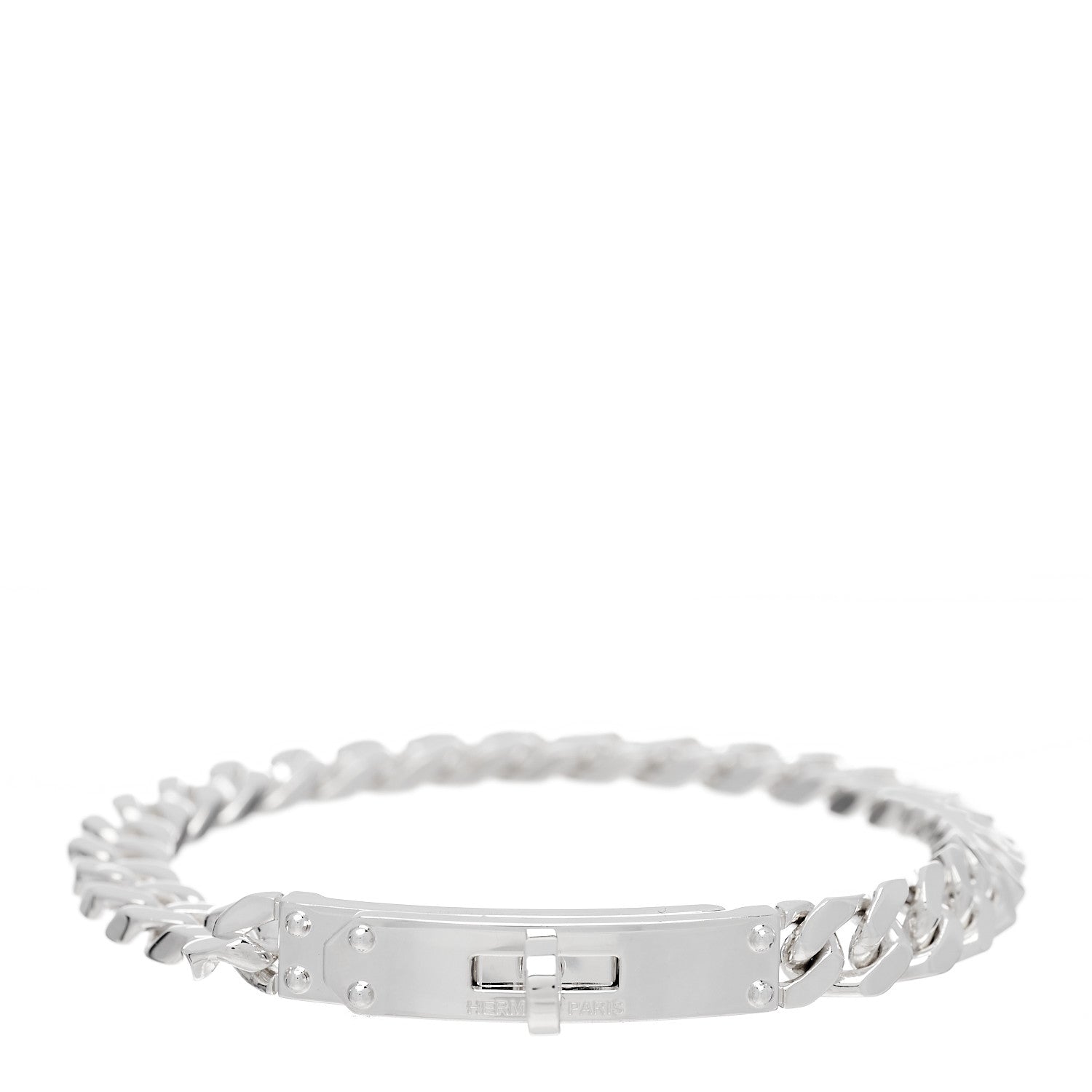 Hermes Sterling Silver TPM Kelly Gourmette Bracelet ST 1 of 4