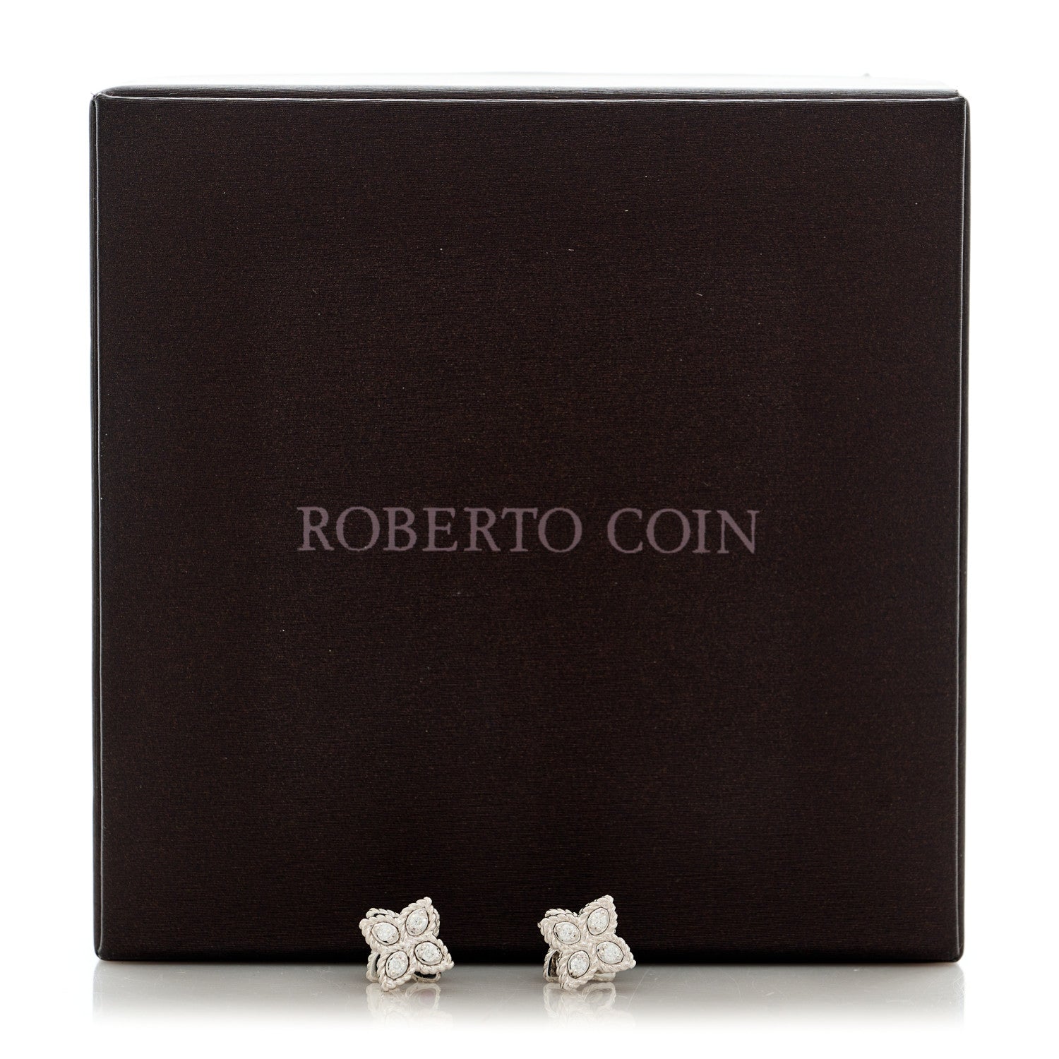 Roberto Coin 18K White Gold Diamond Princess Flower Small Stud Earrings 5 of 5