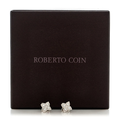 Roberto Coin 18K White Gold Diamond Princess Flower Small Stud Earrings 5 of 5