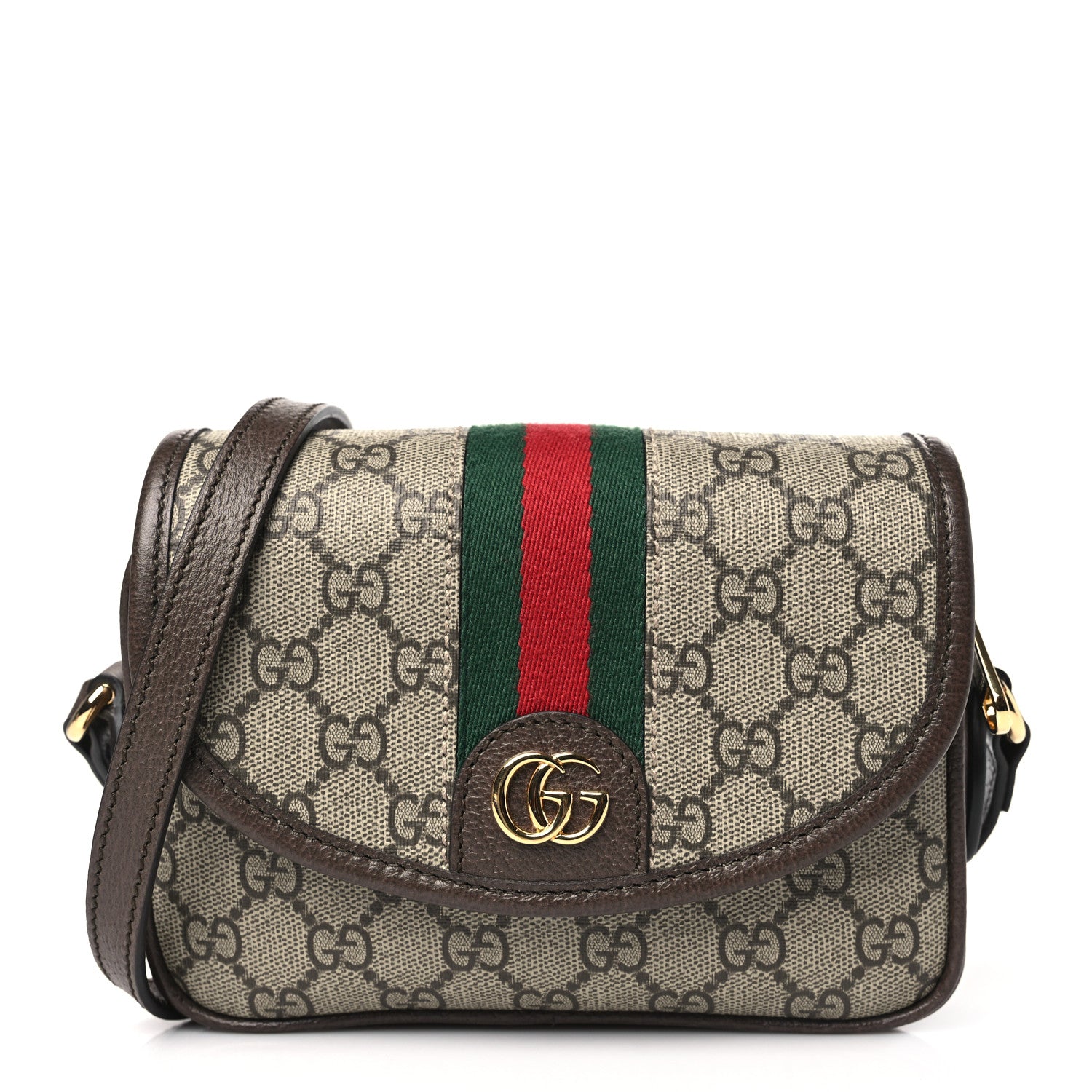 Gucci GG Supreme Monogram Textured Dollar Calfskin Mini Ophidia Flap Shoulder Bag Beige Ebony New Acero 1 of 10