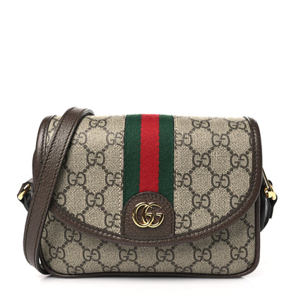 Gucci GG Supreme Monogram Textured Dollar Calfskin Mini Ophidia Flap Shoulder Bag Beige Ebony New Acero 1 of 10