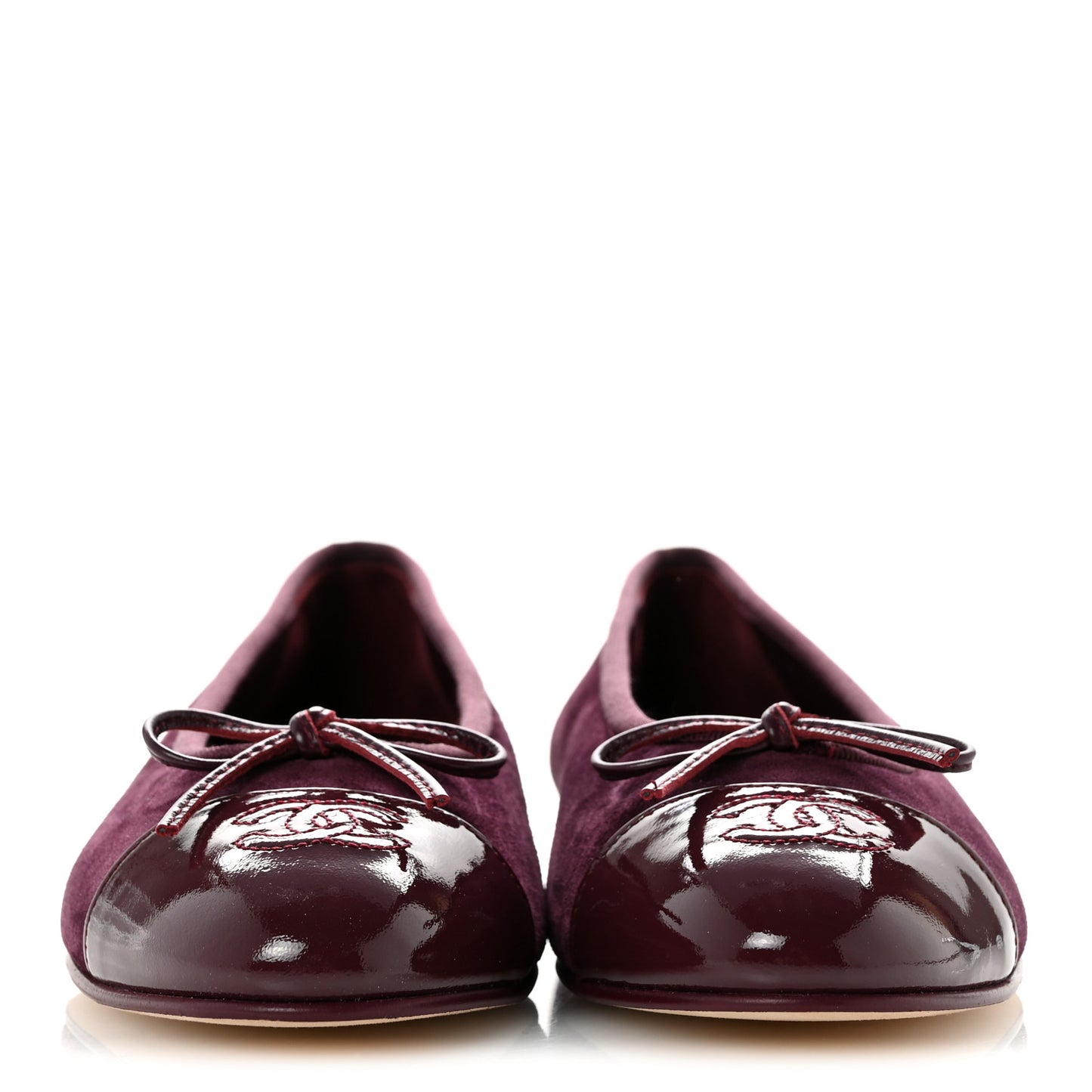 Suede Patent Calfskin Cap Toe CC Ballerina Flats 38.5 Burgundy