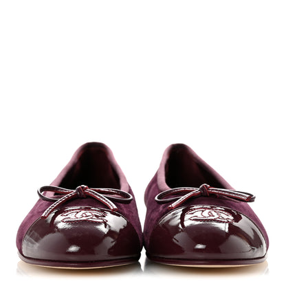 Chanel Suede Patent Calfskin Cap Toe CC Ballerina Flats 38.5 Burgundy 3 of 10