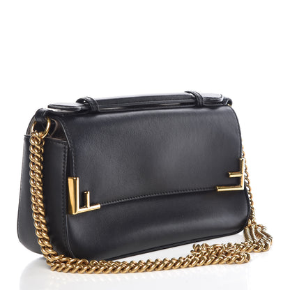 Fendi Vitello Grace Glazed Fabric FF 1974 Double F Shoulder Bag Black Mogano Panna 3 of 10