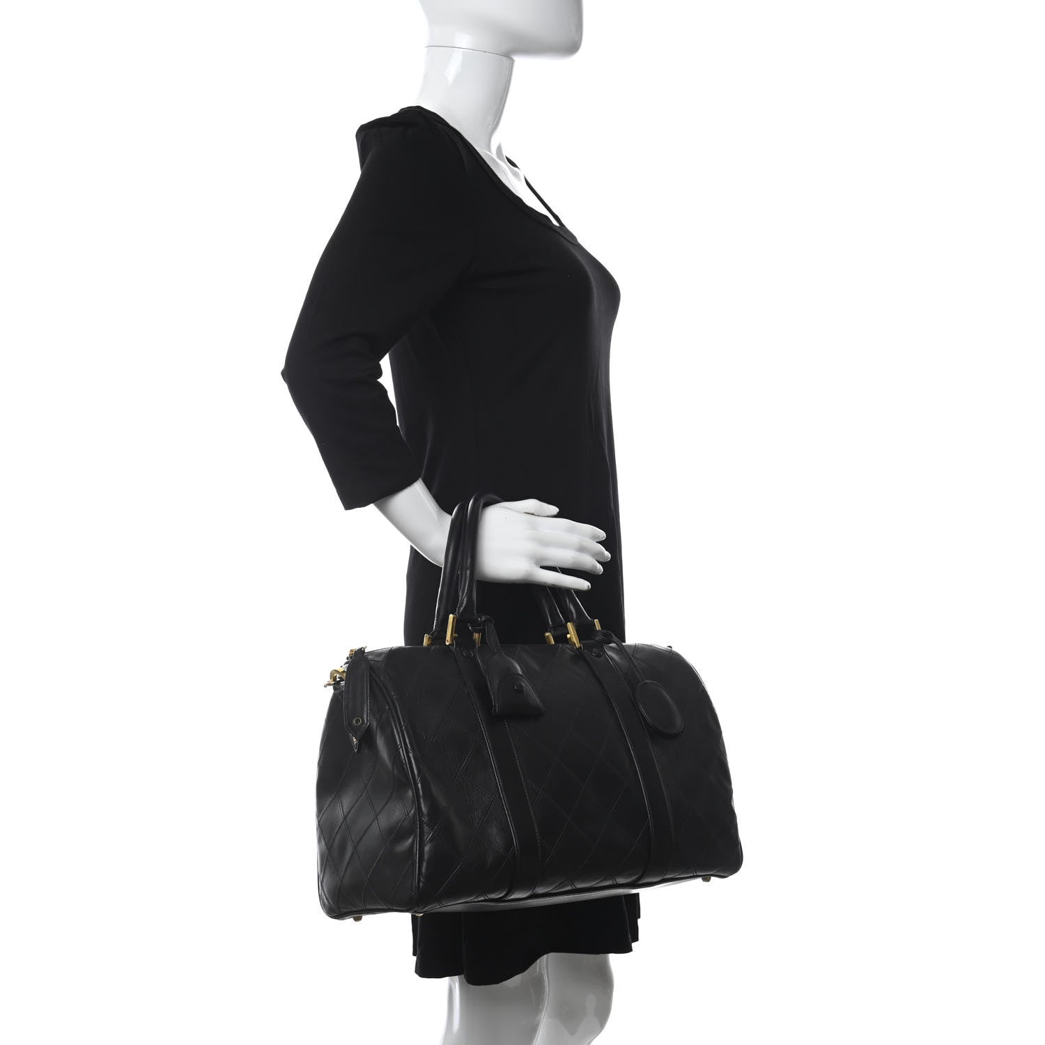 Chanel Calfskin Stitched CC Boston Black 2 of 12