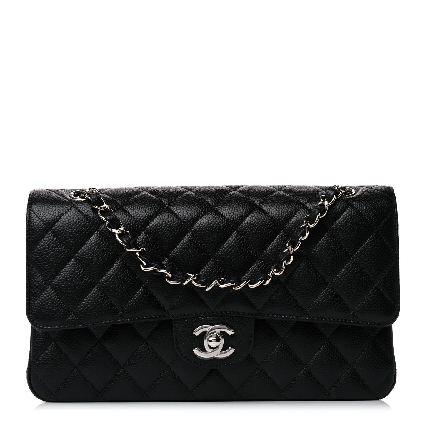 Caviar Quilted Medium Double Flap Black