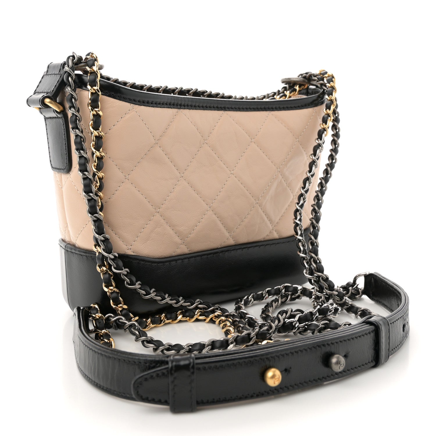 Chanel Aged Calfskin Quilted Small Gabrielle Hobo Beige Black 3 of 10