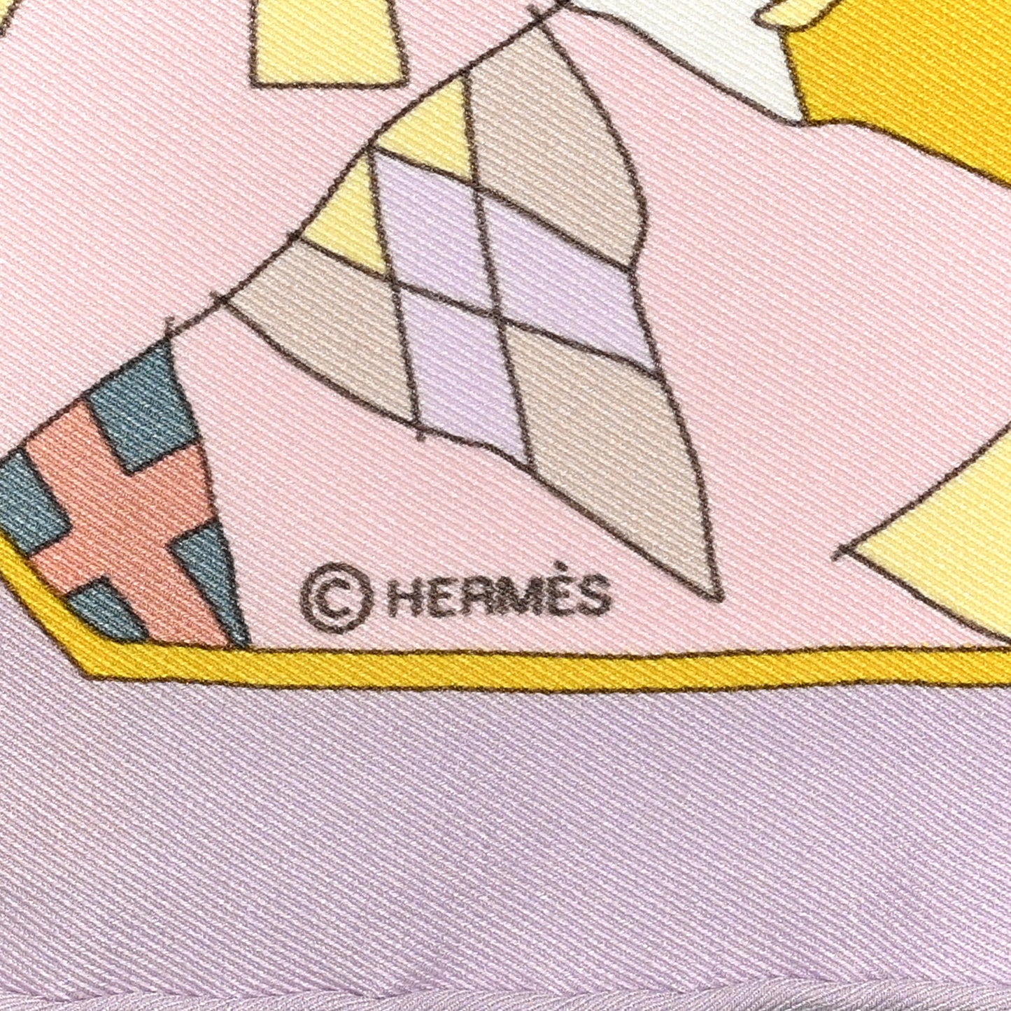 Silk Vintage Un Amour de Cheval Scarf 70 Lilas Rose Pale Jaune Pale