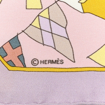 Hermes Silk Vintage Un Amour de Cheval Scarf 70 Lilas Rose Pale Jaune Pale 4 of 5