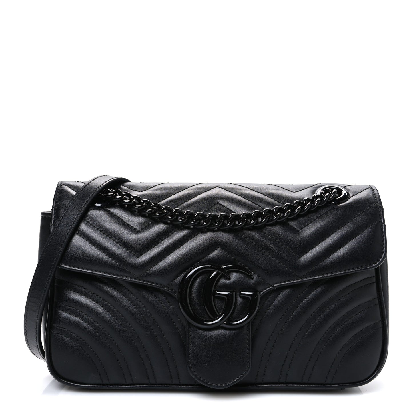 Calfskin Matelasse Monochrome Small GG Marmont Shoulder Bag Black