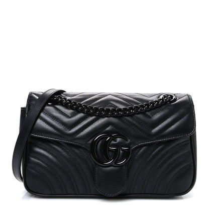 Gucci Calfskin Matelasse Monochrome Small GG Marmont Shoulder Bag Black 1 of 13