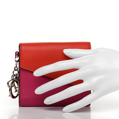Christian Dior Smooth Calfskin Bi-Color Diorissimo Envelope Wallet Pink Red 2 of 10